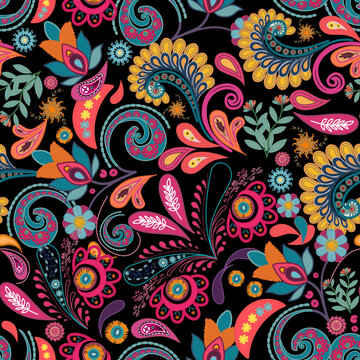 Traditional seamless paisley pattern. Indian floral ornament.Vector Seamless paisley floral pattern ,Vintage floral background. 