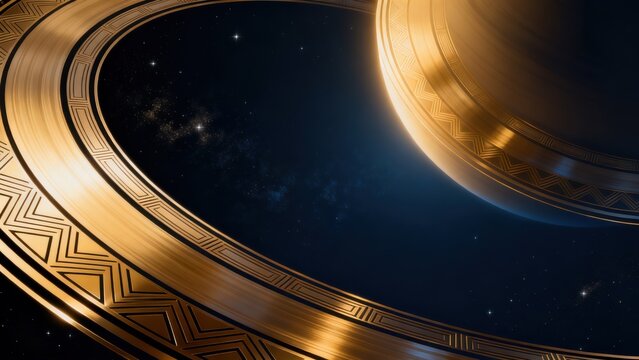 Golden ringed celestial body in space