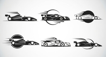 Fototapeta premium Set of six stylized racing car illustrations with motion blur effect.