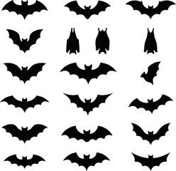 Fototapeta premium A collection of various black bat silhouettes flying in different directions on a white background in a vector file.
