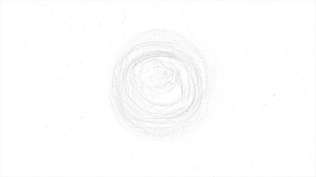 Graphite sketch swirl formed by fine black particles on a clean white background, abstract minimalist sketch 