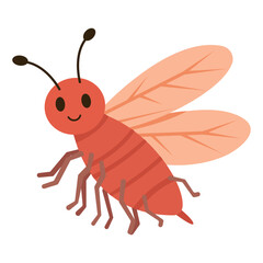 Cute Pink Flying Ant Cartoon Illustration With Tiny Winged Insect Character