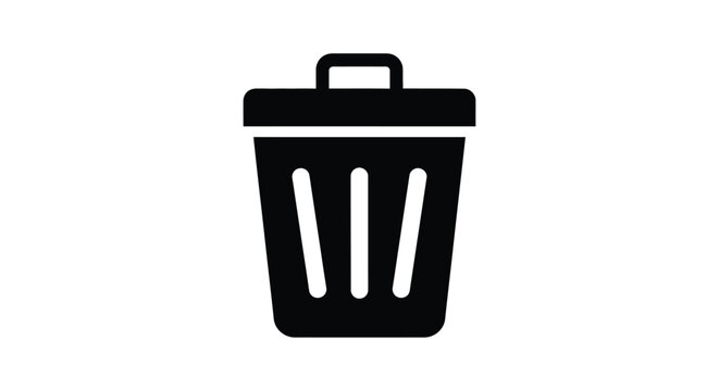 Black recycle bin icon illustration representing a digital trash can for deleting files and removing unwanted items from your computer interface in this clear minimalist graphic design style art piece