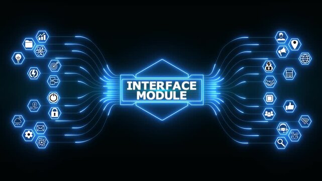 Enterprise analytics dashboard powered by Interface Module system with secure integration monitoring and advanced digital platform technology.