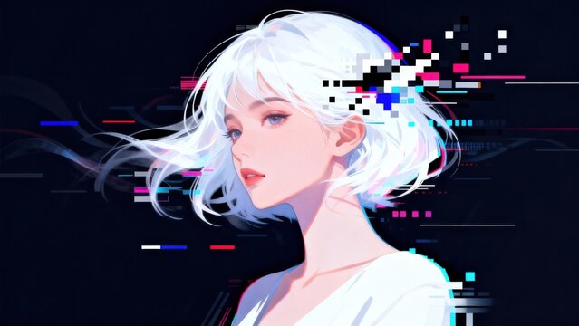 Anime style portrait of a white haired woman