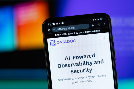 Dhaka, Bangladesh - 05 May 2026: Close-up of Datadog's homepage on a smartphone.