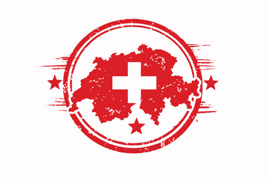 Red Grunge Rubber Stamp Featuring Switzerland Map and National Flag Design Elements Simple Flat Vector Illustration for Travel Tourism and Geographic Identity Graphics for Swiss Themed Projects