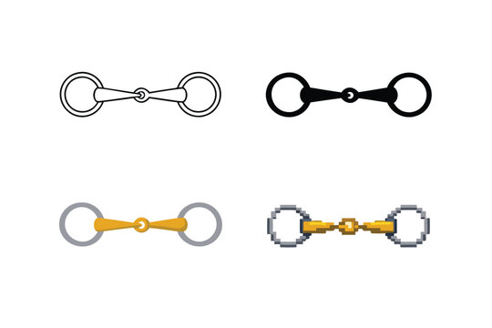 Horse Snaffle Bit Icon Set Featuring Four Different Graphic Design Styles Including Outline and Silhouette Vector Illustrations for Equestrian Sports Horse Riding Equipment and Tack Shop Branding