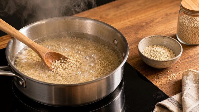 Mediterranean Salmon Bowl step by step, Stage 3 of 8: Cooking Quinoa, Mediterranean Salmon Bowl cooking process