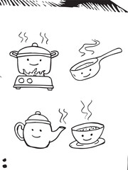 Obraz premium set of boiling water icon vector hand drawn sketch