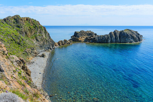 Scenic Mediterranean Coastline and Crystal Clear Sea in Skala Eressos