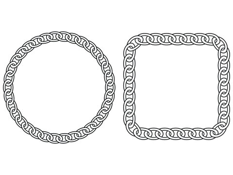 Circular and Square Chain Borders &ndash; Black Line Art Frame Vector Set