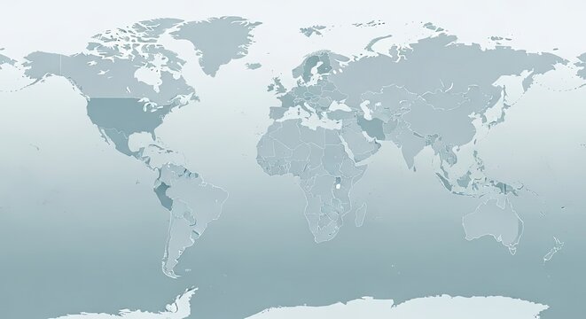 Muted light blue world map on gradient background global geography illustration