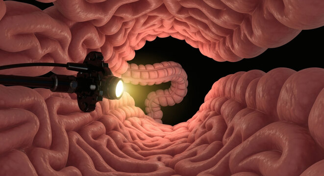 Endoscope illuminating parasitic worm inside human colon