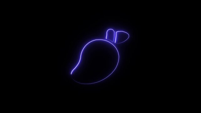 Neon mango outline on black background fruit glowing