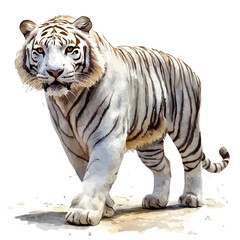 White Tiger, soft hand-painted watercolor illustration, isolated on a white background. © deltrion