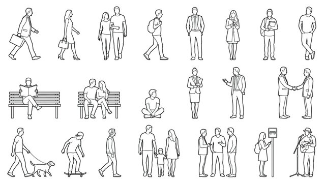 Architectural Human Entourage CAD Blocks with Family Walking Seating and Social Interaction Figures
