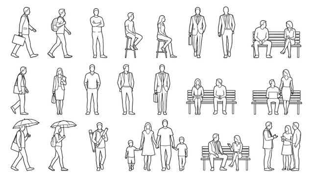 CAD Pedestrian Entourage Collection with Standing Walking Seating and Lifestyle Human Poses