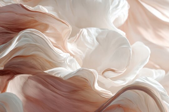Abstract waves of soft cream and peach textured fabric layers