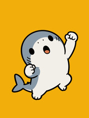Fototapeta premium Cute Cartoon Shark Character Celebrating with Raised Fists