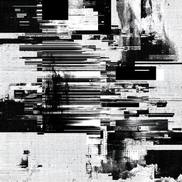 Abstract digital glitch art design in black and white