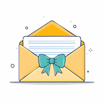Open Envelope with Blue Bow and Letter