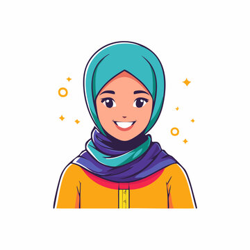 Smiling Muslim Woman Wearing a Teal Hijab and Yellow Shirt