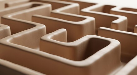 Obraz premium Intricate clay maze with smooth curving walls, a detailed close-up view of its complex pathways