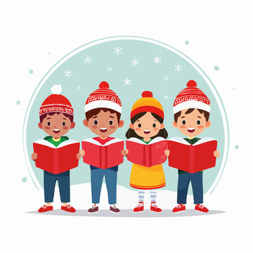 Children Singing Christmas Carols in the Snow
