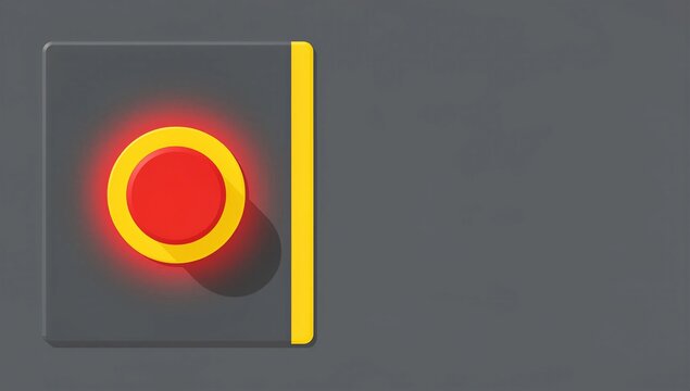 Illuminated emergency stop button on industrial electrical panel flat illustration
