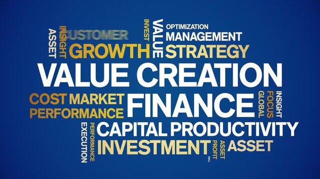 Value Creation Finance animated word cloud-text design animation tag kinetic typography seamless loop.