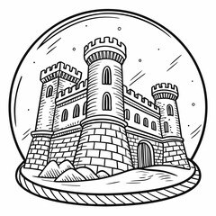 medieval castle illustration detailed line art circular frame © shahin