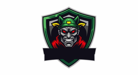 Fototapeta premium Aggressive wolf soldier mascot emblem featuring tactical military character in bold gaming vector illustration style