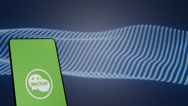 New Delhi, India - May 16 2026: WeChat App Logo on Green Smartphone Screen, Social Media Communication, Digital Messaging, Connected World, Technology
