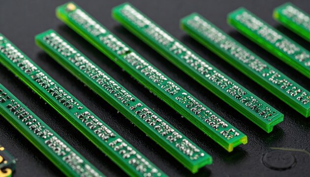 Macro view of modular circuit bridges with silver solder points on green hardware, showcasing intricate electronic engineering components arranged in a neat parallel formation for modern technology.
