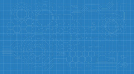 Fototapeta premium Technical diagram blueprint on a grid background with technical drawing