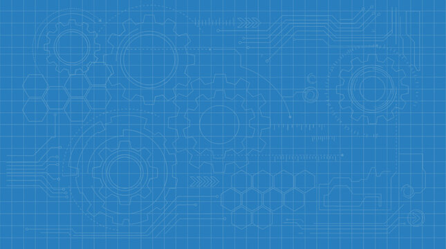 Technical diagram blueprint on a grid background with technical drawing