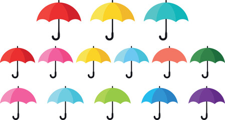 Obraz premium Colorful Umbrella Collection With Simple Rain Protection Designs Isolated Vector Illustration Set For Weather Concepts