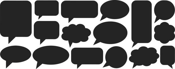 Fototapeta premium Assortment of solid black speech and thought bubbles of various shapes and sizes speech bubble silhouette