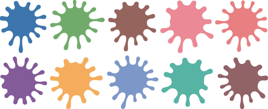 Ten Colorful Paint Splatter Shapes on a White Background ink blot splash