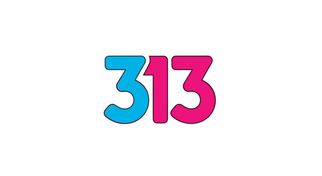 Colorful Number 313 Digital Illustration with Centered Composition on White Background for Branding