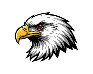 Fototapeta premium Majestic eagle head with sharp eyes and beak, symbolizing power and freedom on white