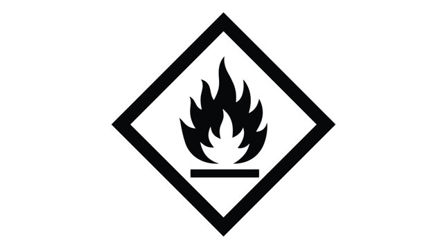 flammable material icon black flame symbol in diamond shape on white