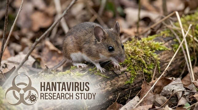 Hantavirus research deer mouse and biohazard symbol illustrating viral disease risk