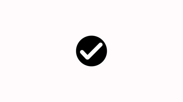 Black check mark icon inside a circle on a white background simple graphic animation approved yes confirmation success symbol