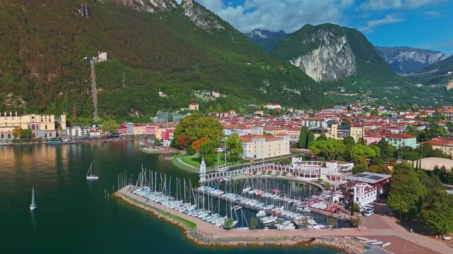 Aerial view of Riva del Garda town at Lake Garda in Trentino Italy