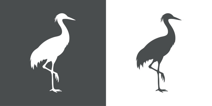 Logotipo con el dibujo de la silueta de una grulla de pie con una pata encogida, vista de perfil 