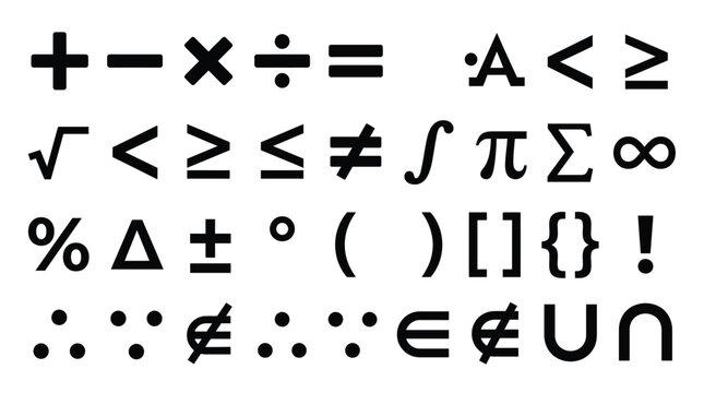 mathematical symbols and punctuation marks black on white