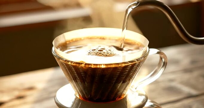 Brewing delicious coffee with a slow drip pour over method to extract the best flavor