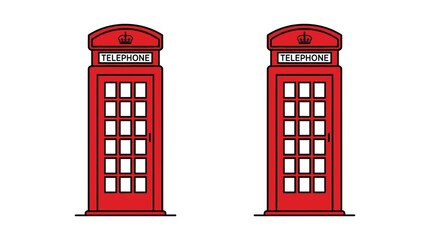 Obraz premium red british telephone booths line drawing on white background